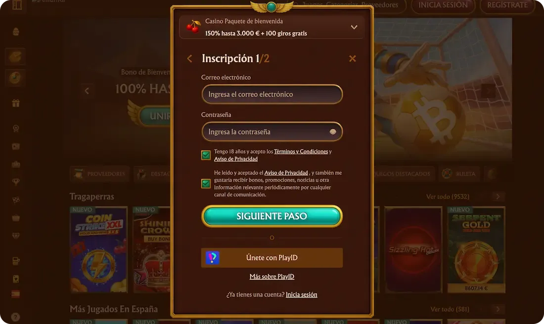 registro en el casino amunra