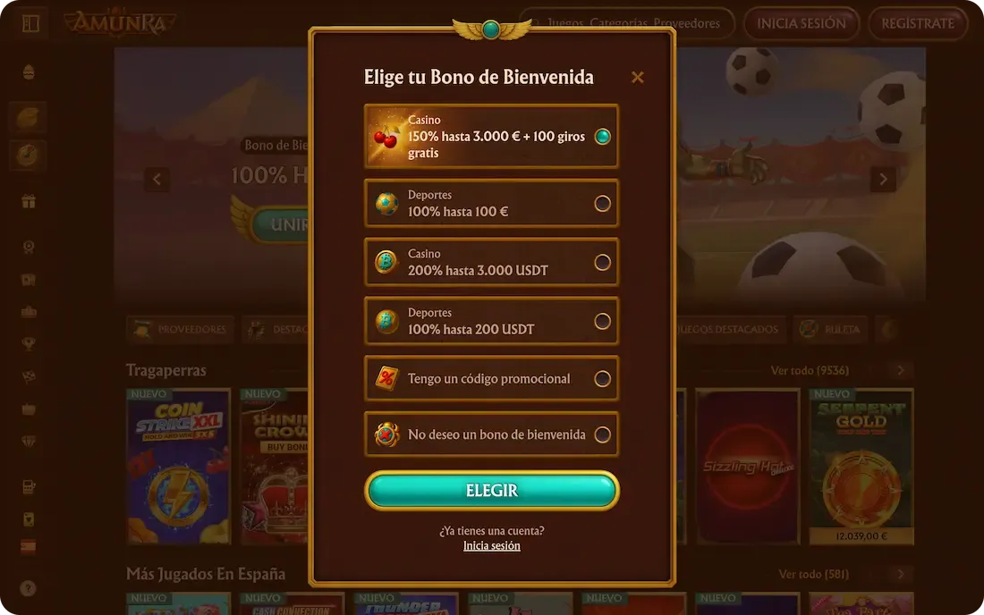 bono de bienvenida del casino amunra